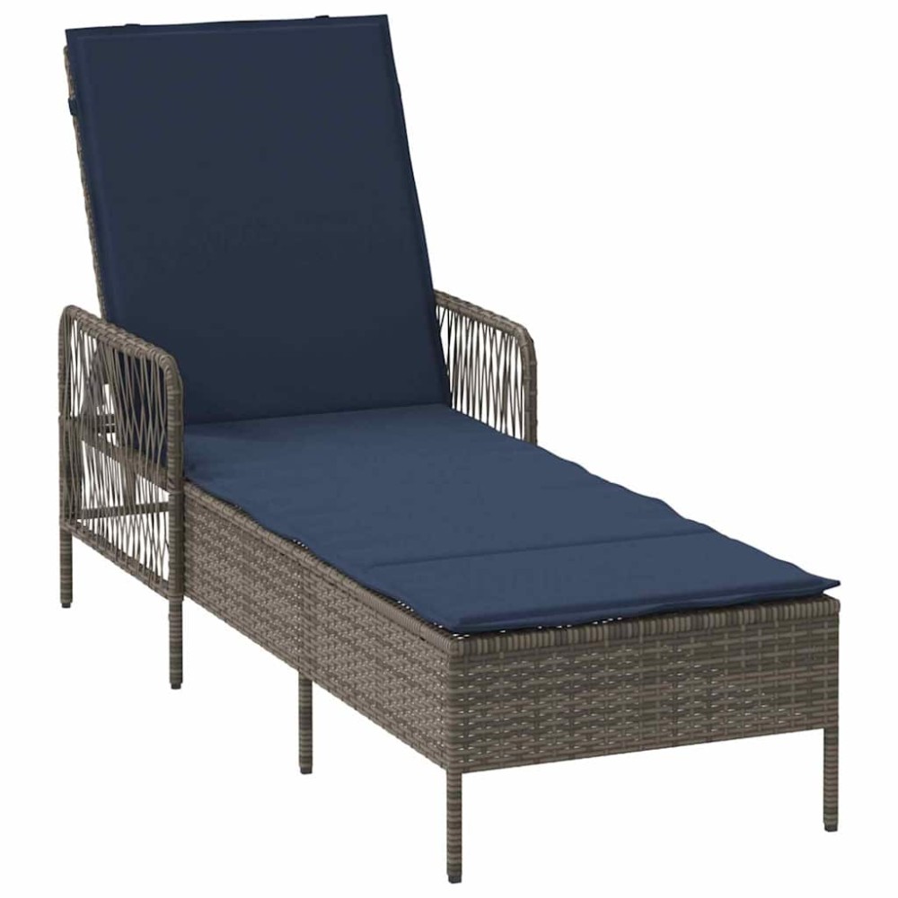 vidaXL Ξαπλώστρα συνθετικό ρατάν Γκρι και Navy Blue