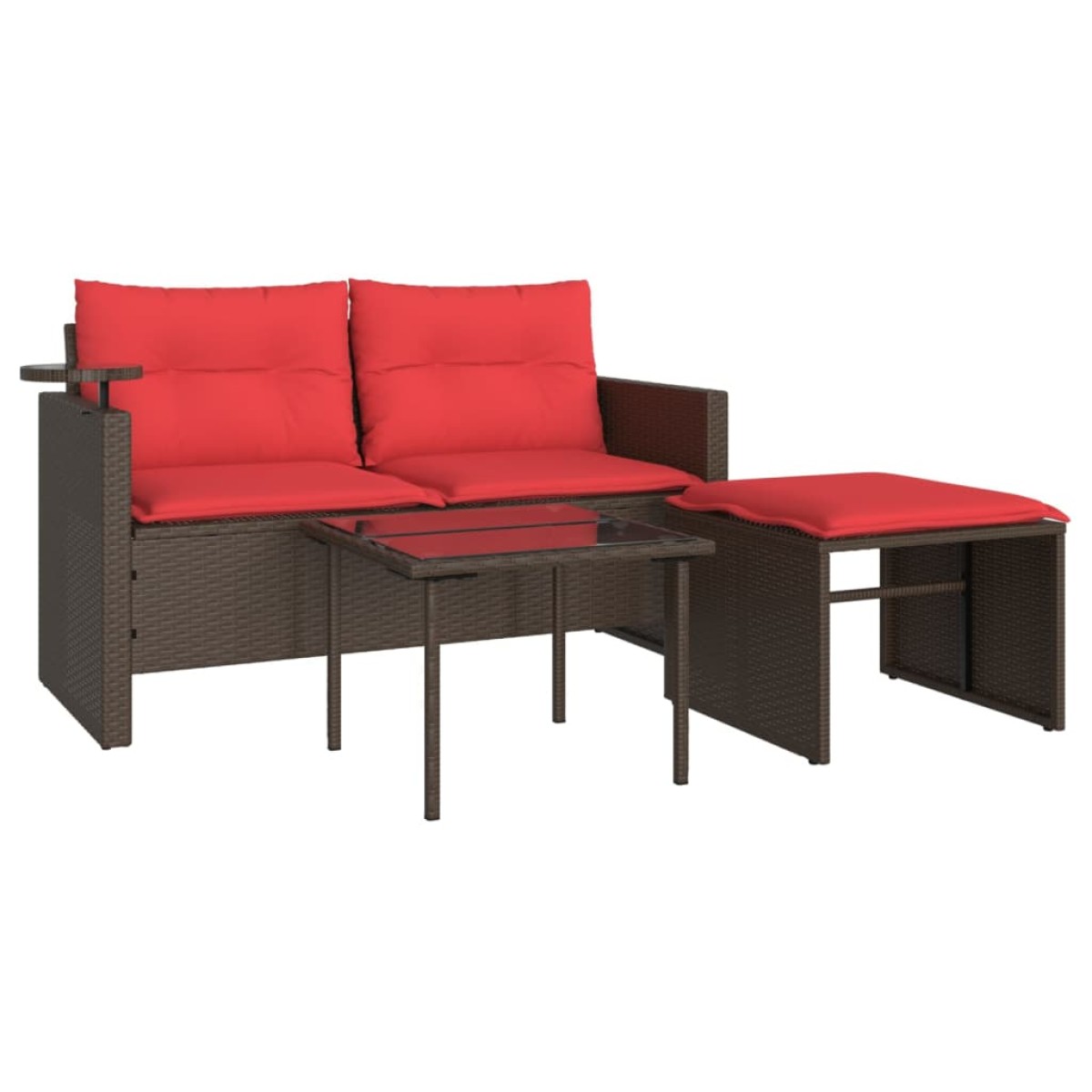 vidaXL Σετ Καναπέδων Κήπου 3 Τεμαχίων με Μαξιλάρια από Καφέ Συνθετικό Ρατάν