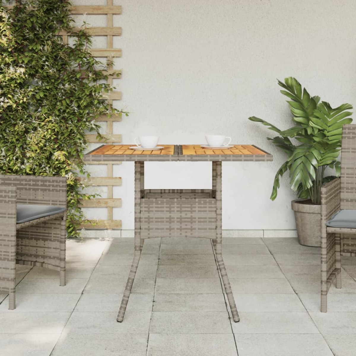 vidaXL Τραπέζι Κήπου Επιφάνεια Ακακίας Γκρι 80x80x75 εκ. Συνθ. Ρατάν