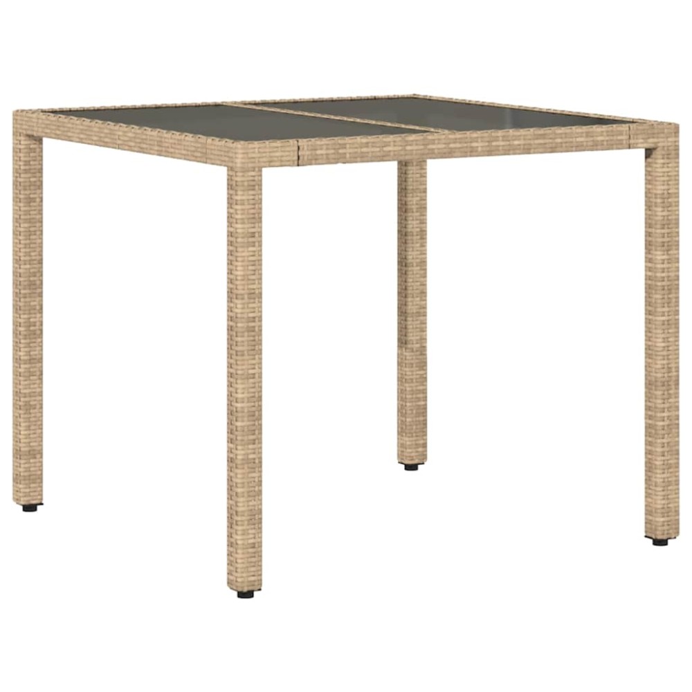 vidaXL Τραπέζι Κήπου Γυάλινη Επιφάνεια Μπεζ 90x90x75 εκ. Συνθ. Ρατάν