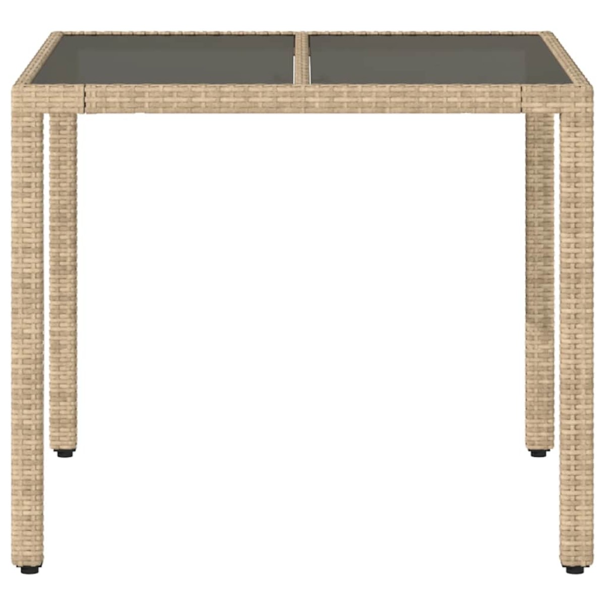 vidaXL Τραπέζι Κήπου Γυάλινη Επιφάνεια Μπεζ 90x90x75 εκ. Συνθ. Ρατάν