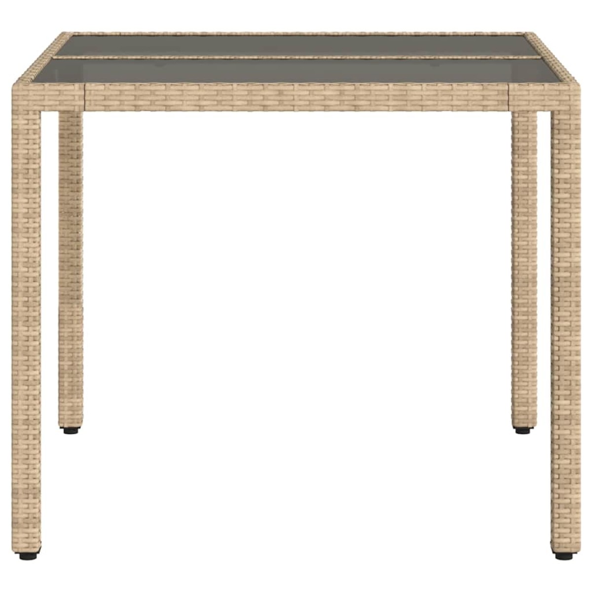 vidaXL Τραπέζι Κήπου Γυάλινη Επιφάνεια Μπεζ 90x90x75 εκ. Συνθ. Ρατάν