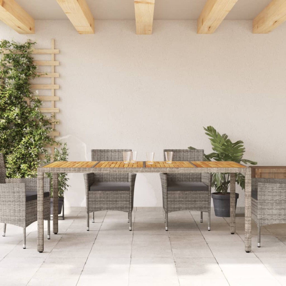 vidaXL Τραπέζι Κήπου Επιφάνεια Ακακίας Γκρι 190x90x75 εκ Συνθ. Ρατάν