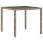 vidaXL Τραπέζι Κήπου με Γυάλινη Επιφάνεια Γκρι 90x90x75 εκ Συνθ. Ρατάν