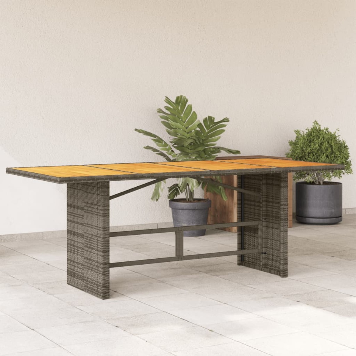 vidaXL Τραπέζι Κήπου Επιφάνεια Ακακίας Γκρι 190x80x75 εκ Συνθ. Ρατάν