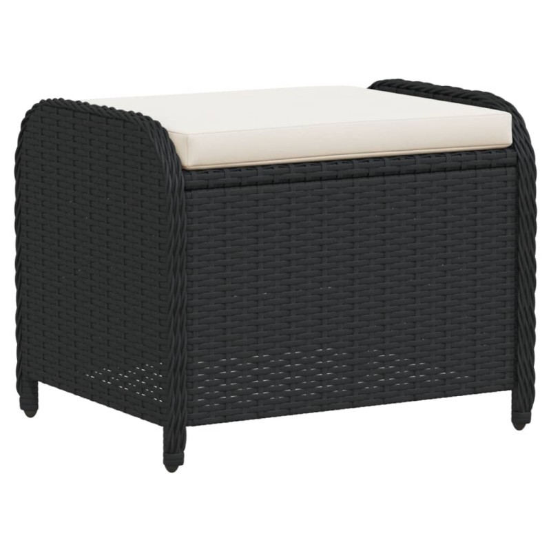 vidaXL Υποπόδιο Κήπου Μαύρο 58x46x46 εκ. Συνθετικό Ρατάν με Μαξιλάρι