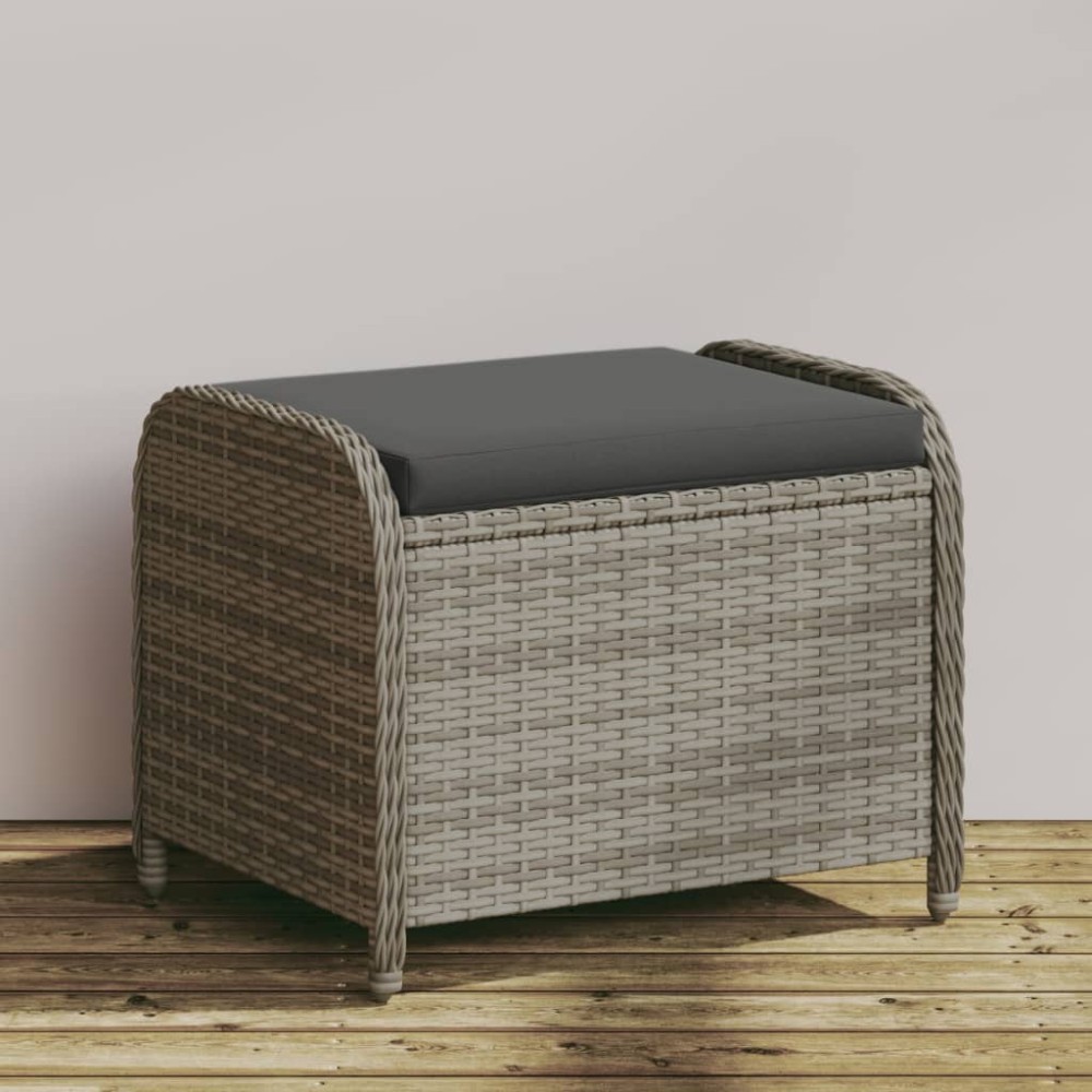 vidaXL Υποπόδιο Κήπου Γκρι 58x46x46 εκ. Συνθετικό Ρατάν με Μαξιλάρι