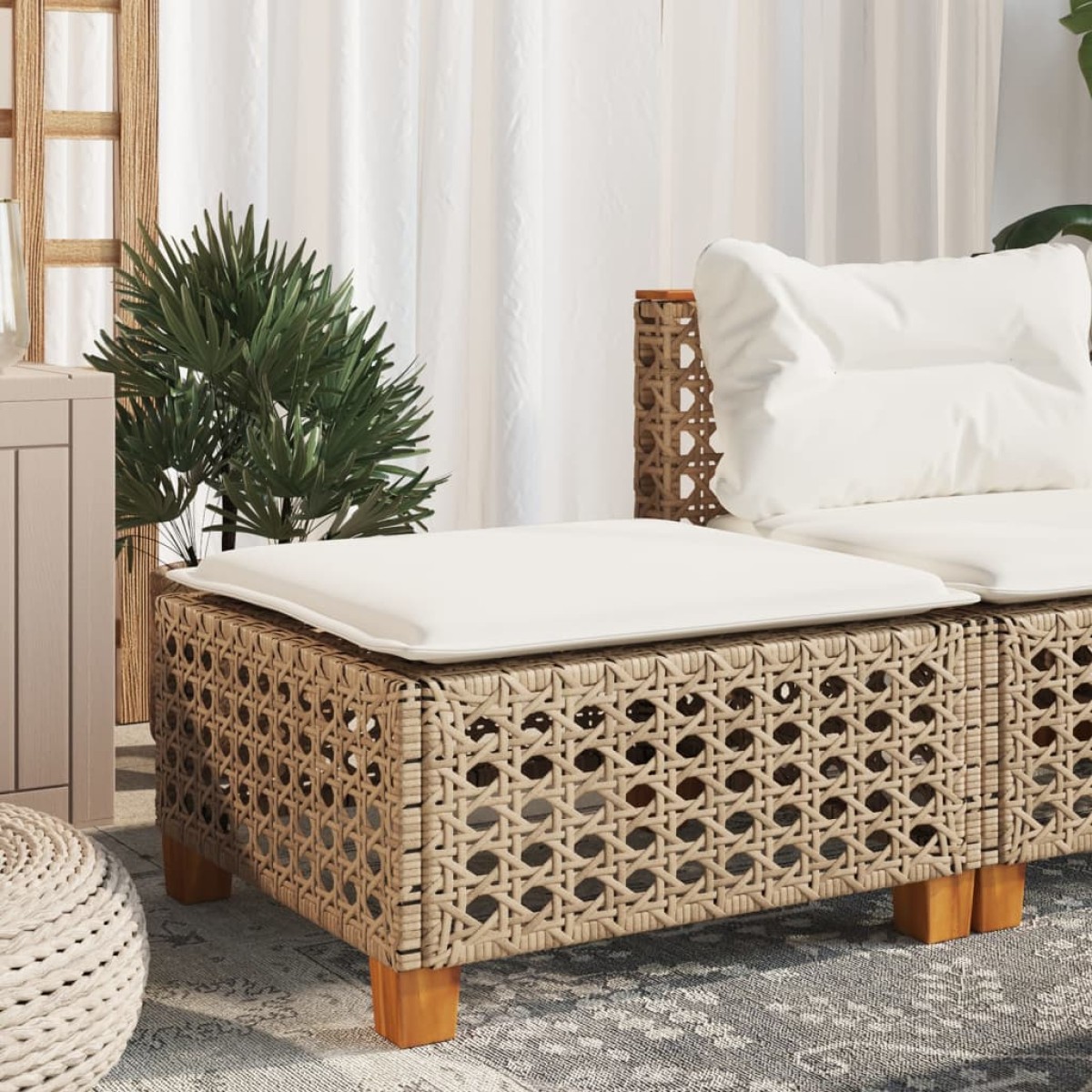 vidaXL Σκαμπό Κήπου με Μαξιλάρι Μπεζ 63,5 x 56 x 32 εκ. από Συνθετικό Ρατάν