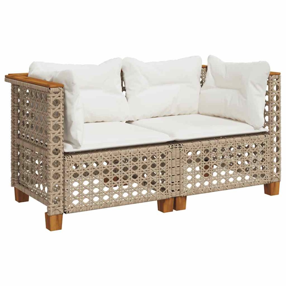 vidaXL Καναπέδες Κήπου Γωνιακός 2 τεμ. Μπεζ Συνθ. Ρατάν & Μαξιλ.