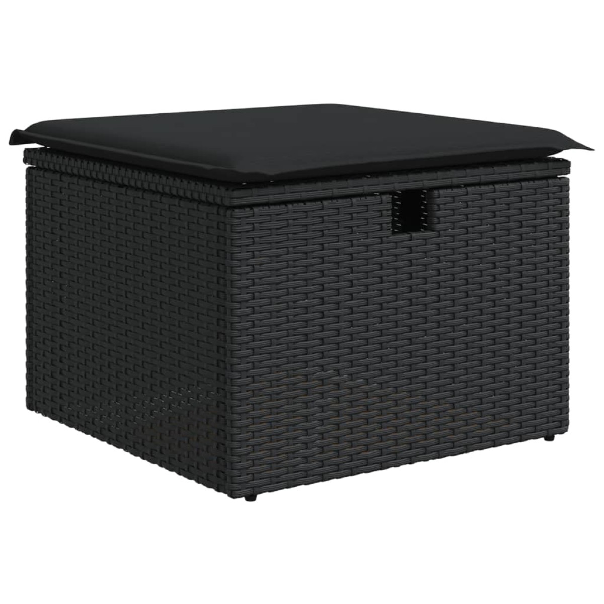 vidaXL Υποπόδιο Κήπου Μαύρο 55x55x37 εκ. Συνθετικό Ρατάν με Μαξιλάρι