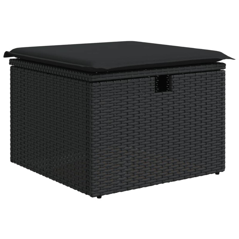 vidaXL Υποπόδιο Κήπου Μαύρο 55x55x37 εκ. Συνθετικό Ρατάν με Μαξιλάρι