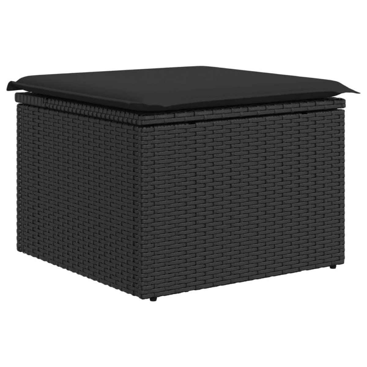 vidaXL Υποπόδιο Κήπου Μαύρο 55x55x37 εκ. Συνθετικό Ρατάν με Μαξιλάρι