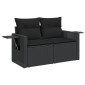 vidaXL Καναπές Κήπου Διθέσιος Μαύρος από Συνθετικό Ρατάν με Μαξιλάρια