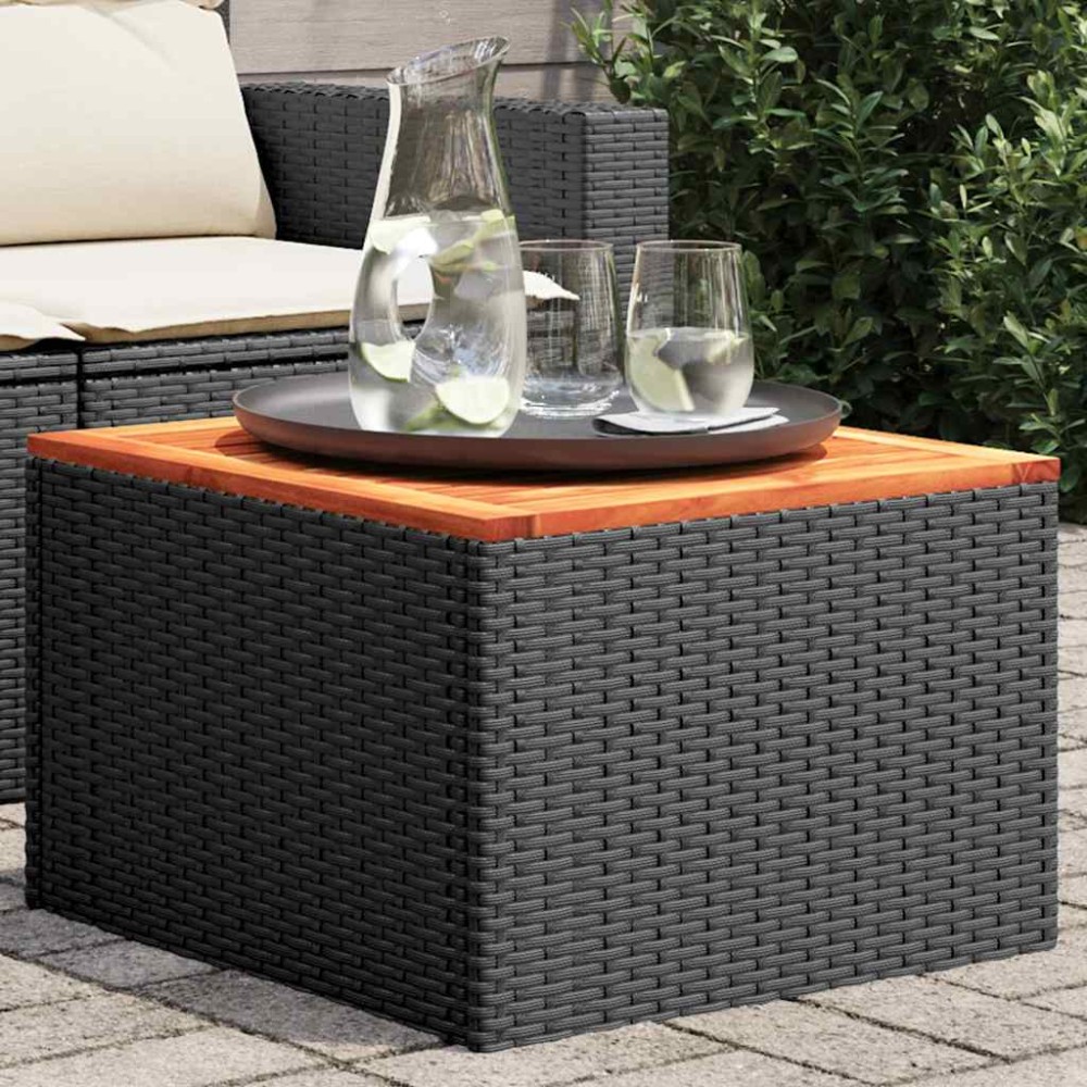 vidaXL Τραπέζι Κήπου Μαύρο 55x55x37 εκ. από Συνθετικό Ρατάν και Ξύλο Ακακίας