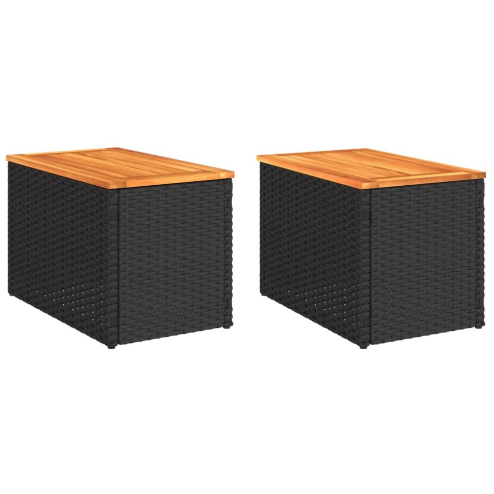vidaXL Τραπεζάκια Κήπου 2 τεμ. Μαύρα 55x34x37εκ. Συνθ.Ρατάν/Μασίφ Ξύλο