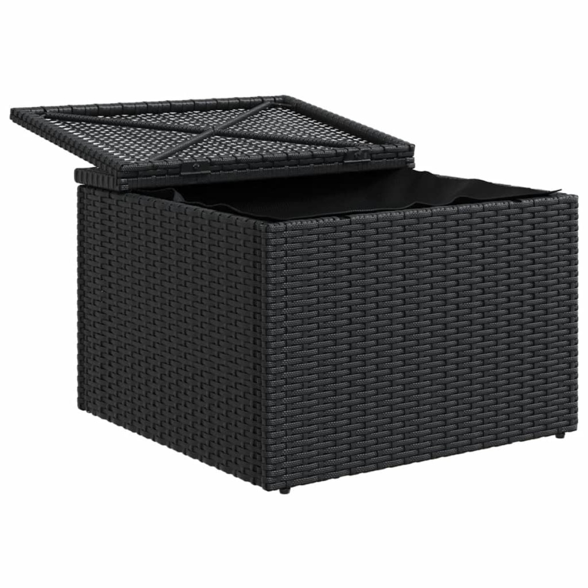 vidaXL Υποπόδιο Κήπου Μαύρο 55x55x37 εκ. Συνθετικό Ρατάν με Μαξιλάρι
