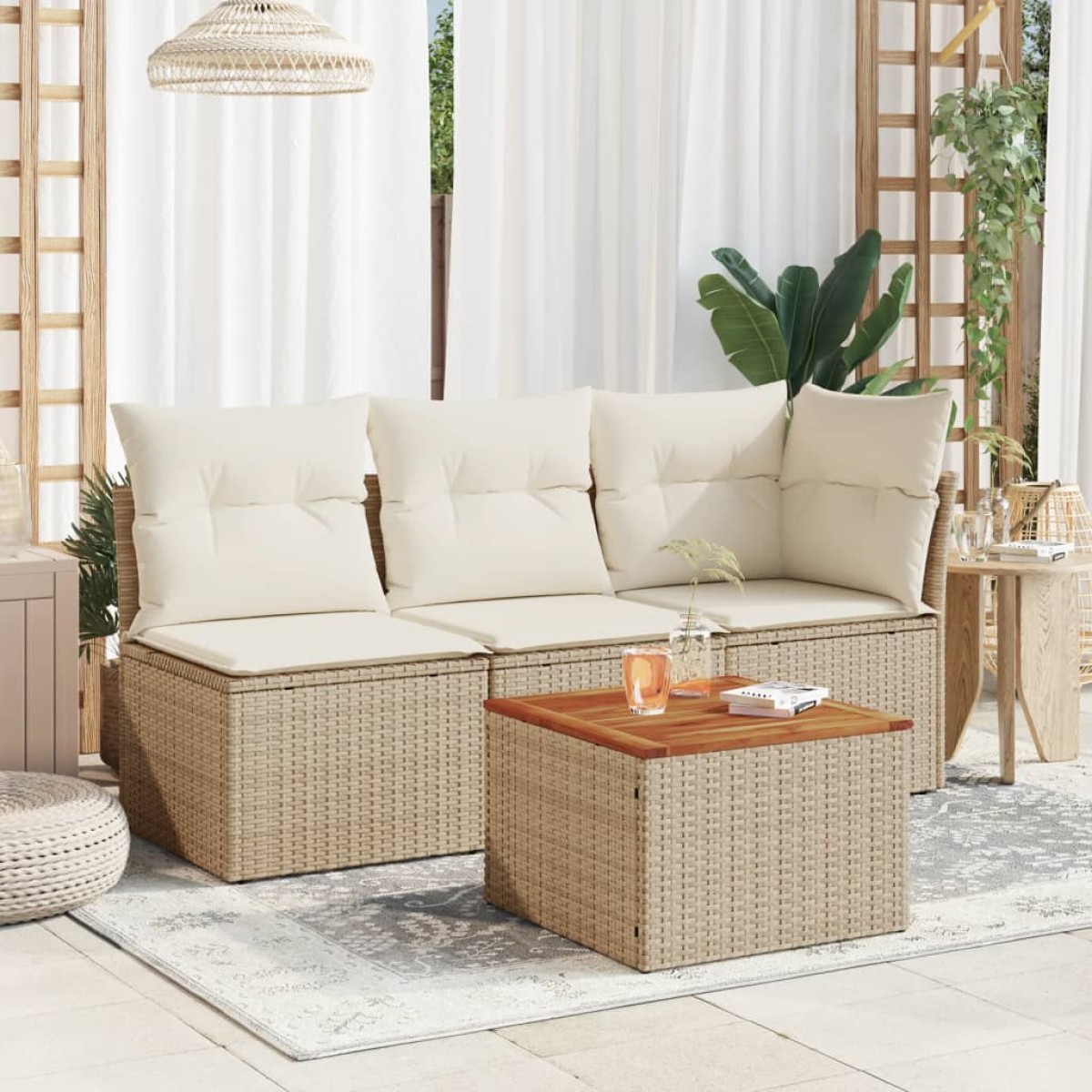 vidaXL Τραπέζι Κήπου Μπεζ 55x55x37 εκ. Συνθετικό Ρατάν / Ξύλο Ακακίας