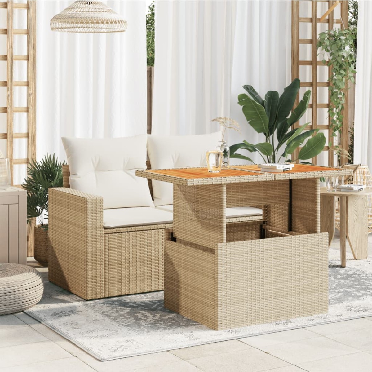 vidaXL Τραπέζι Κήπου Μπεζ 100x55x73 εκ. Συνθετικό Ρατάν / Ξύλο Ακακίας