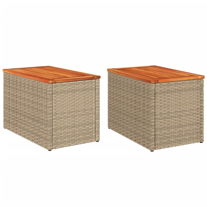vidaXL Τραπεζάκια Κήπου 2 τεμ. Μπεζ 55x34x37εκ. Συνθ.Ρατάν/Μασίφ Ξύλο