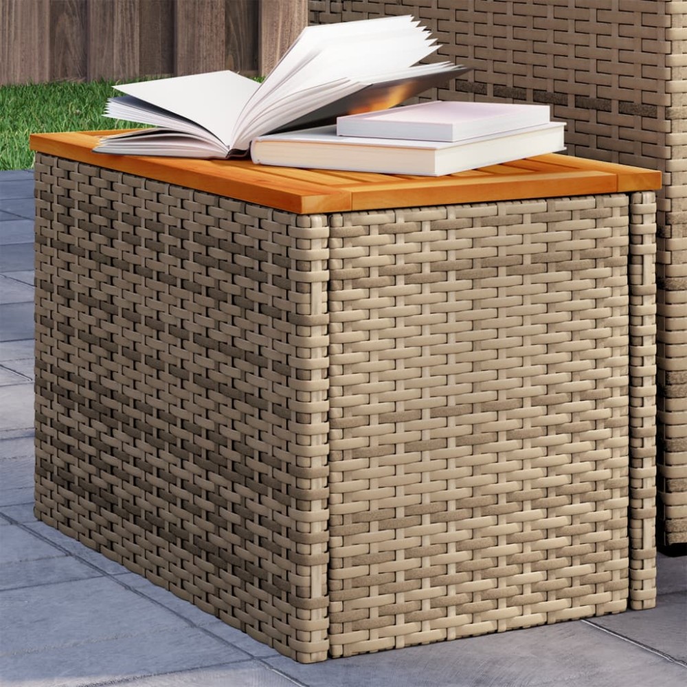 vidaXL Τραπεζάκια Κήπου 2 τεμ. Μπεζ 55x34x37εκ. Συνθ.Ρατάν/Μασίφ Ξύλο