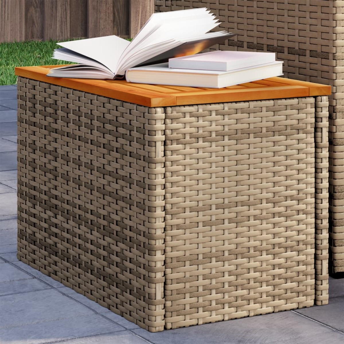 vidaXL Τραπεζάκια Κήπου 2 τεμ. Μπεζ 55x34x37εκ. Συνθ.Ρατάν/Μασίφ Ξύλο