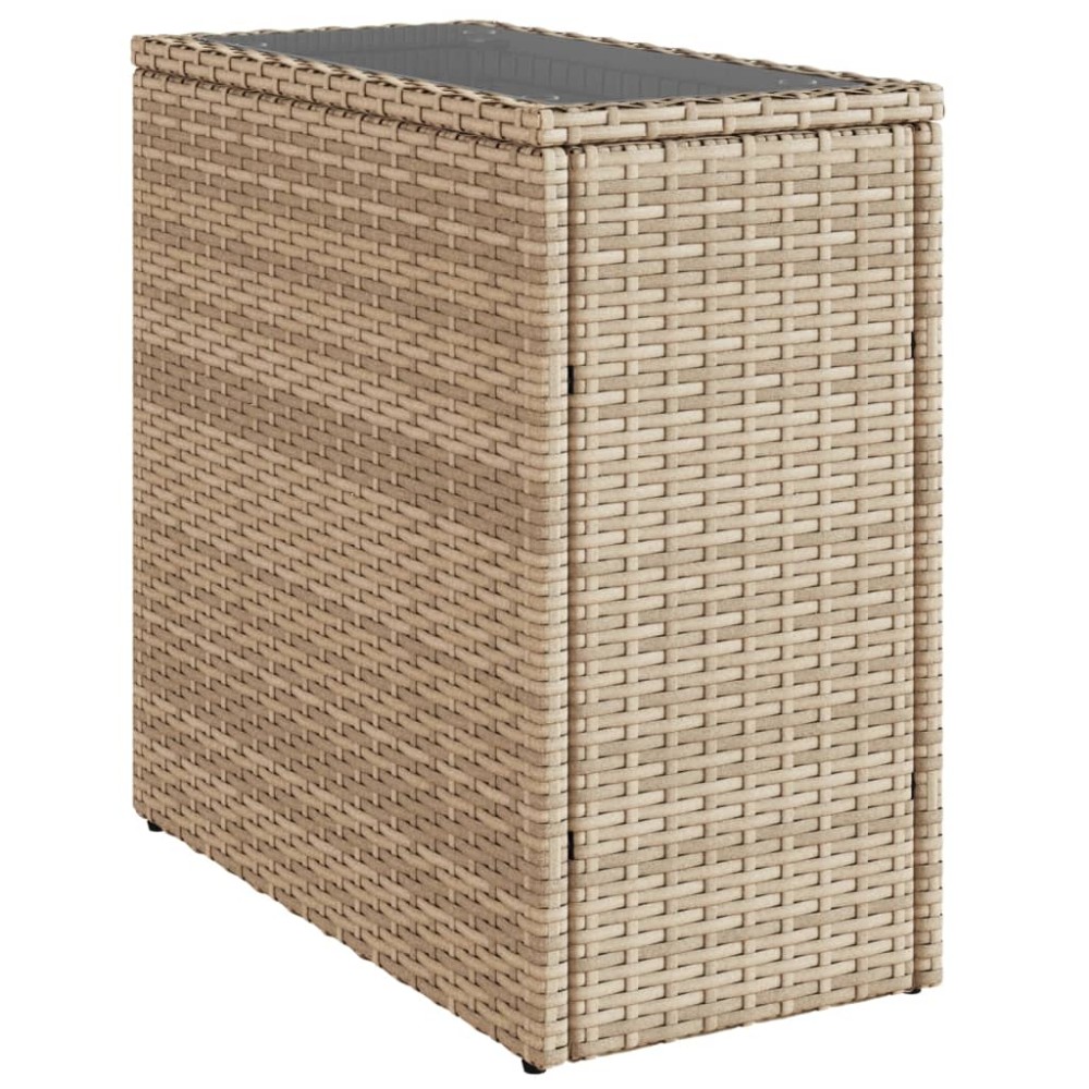 vidaXL Τραπέζι Κήπου με Γυάλινη Επιφ. Μπεζ 58x27,5x55 εκ. Συνθ. Ρατάν