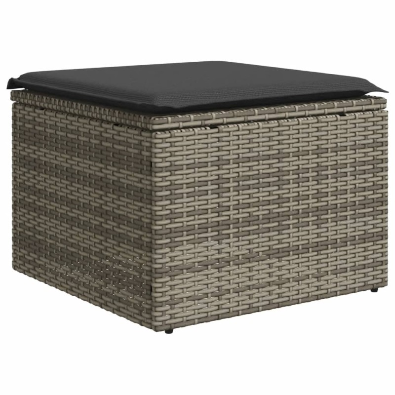 vidaXL Υποπόδιο Κήπου Γκρι 55x55x37 εκ. Συνθετικό Ρατάν με Μαξιλάρι
