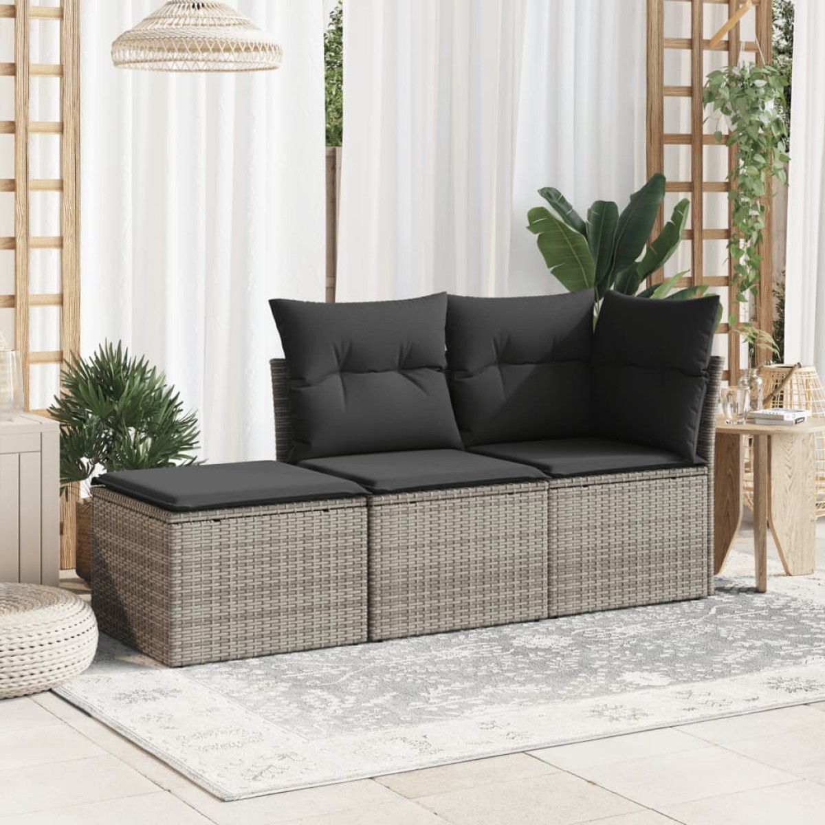 vidaXL Υποπόδιο Κήπου Γκρι 55x55x37 εκ. Συνθετικό Ρατάν με Μαξιλάρι