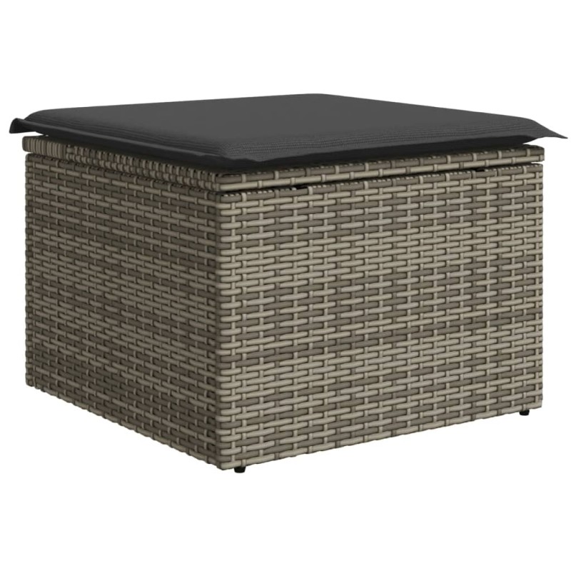 vidaXL Υποπόδιο Κήπου Γκρι 55x55x37 εκ. Συνθετικό Ρατάν με Μαξιλάρι