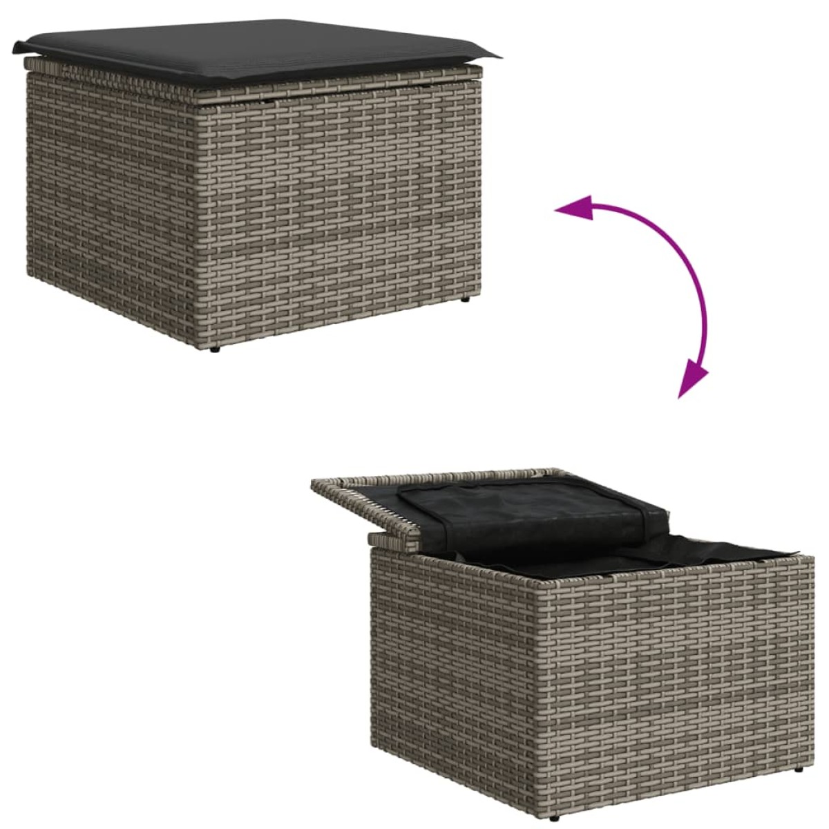 vidaXL Υποπόδιο Κήπου Γκρι 55x55x37 εκ. Συνθετικό Ρατάν με Μαξιλάρι