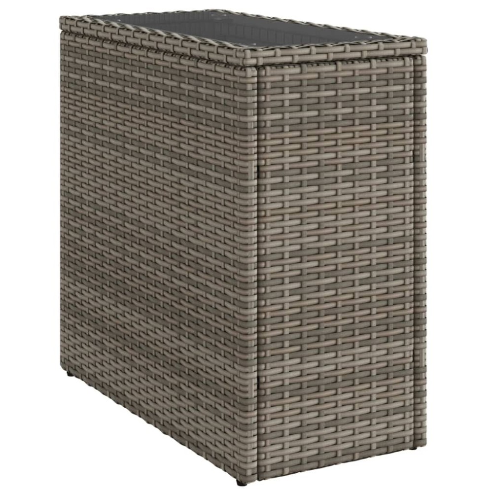 vidaXL Τραπέζι Κήπου με Γυάλινη Επιφ. Γκρι 58x27,5x55 εκ. Συνθ. Ρατάν