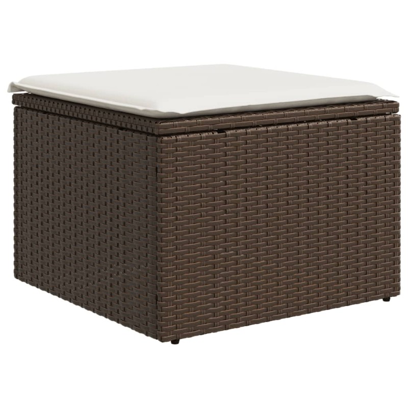 vidaXL Υποπόδιο Κήπου Καφέ 55x55x37 εκ. Συνθετικό Ρατάν με Μαξιλάρι