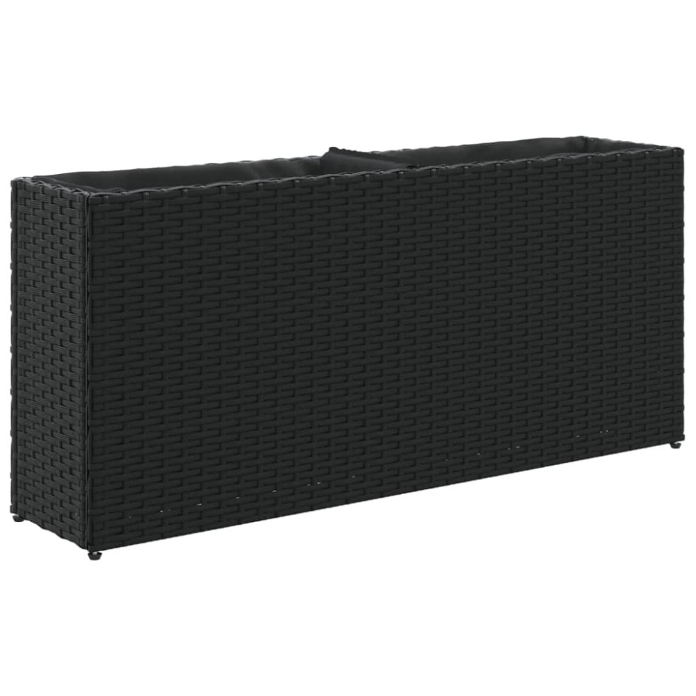 vidaXL Ζαρντινιέρα Κήπου Μαύρη 90x20x40εκ. Συνθ. Ρατάν με 2 Γλάστρες