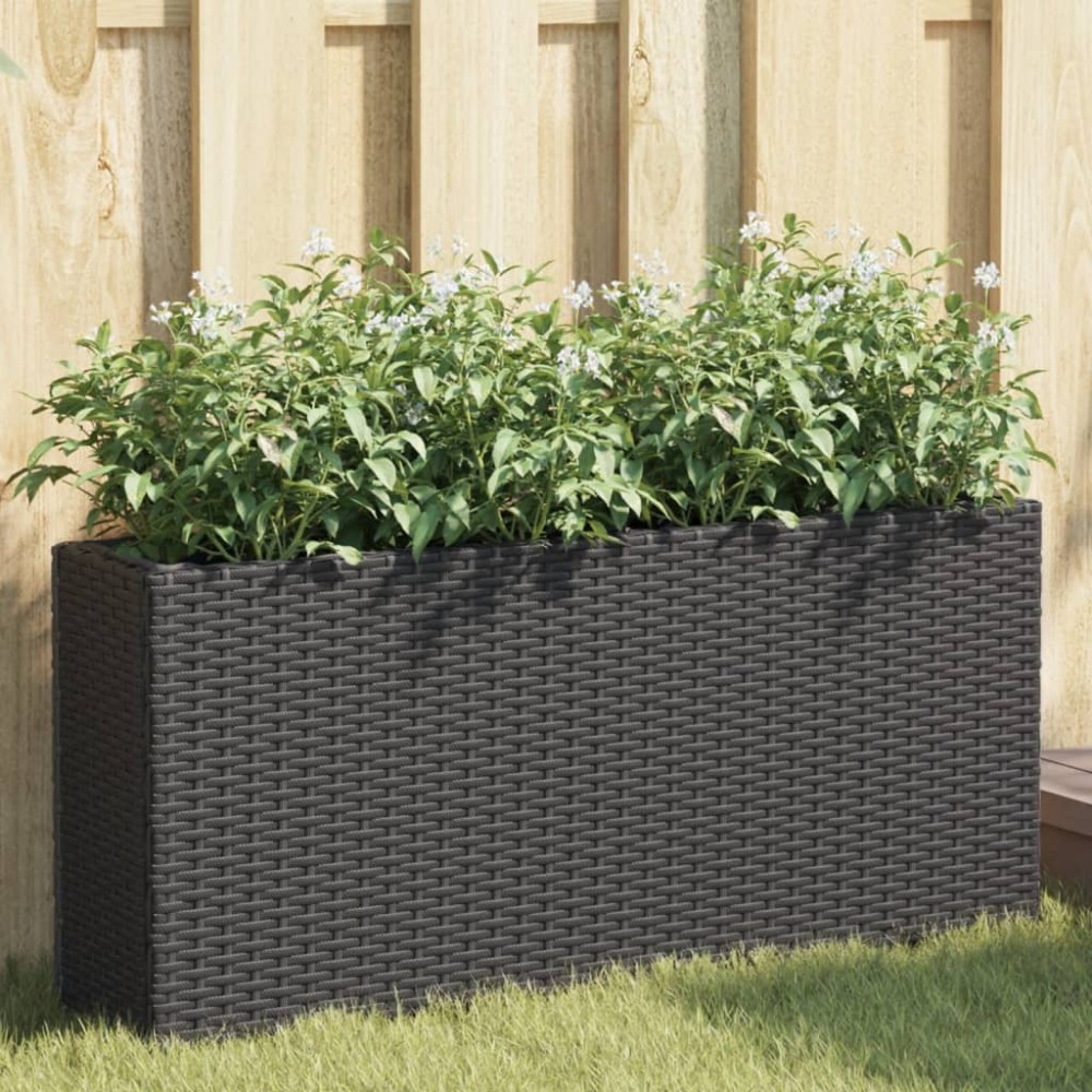 vidaXL Ζαρντινιέρα Κήπου Μαύρη 90x20x40εκ. Συνθ. Ρατάν με 2 Γλάστρες