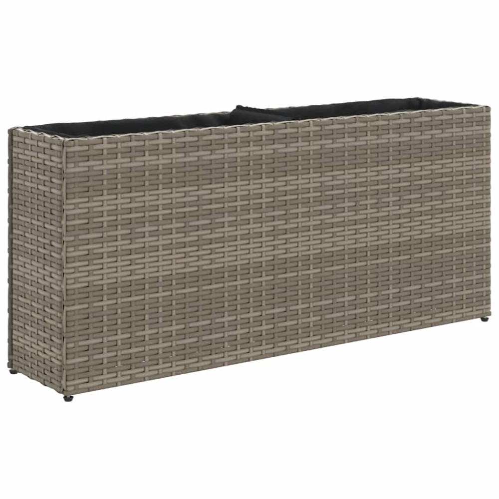 vidaXL Ζαρντινιέρα Κήπου Γκρι 90x20x40εκ. Συνθ. Ρατάν με 2 Γλάστρες