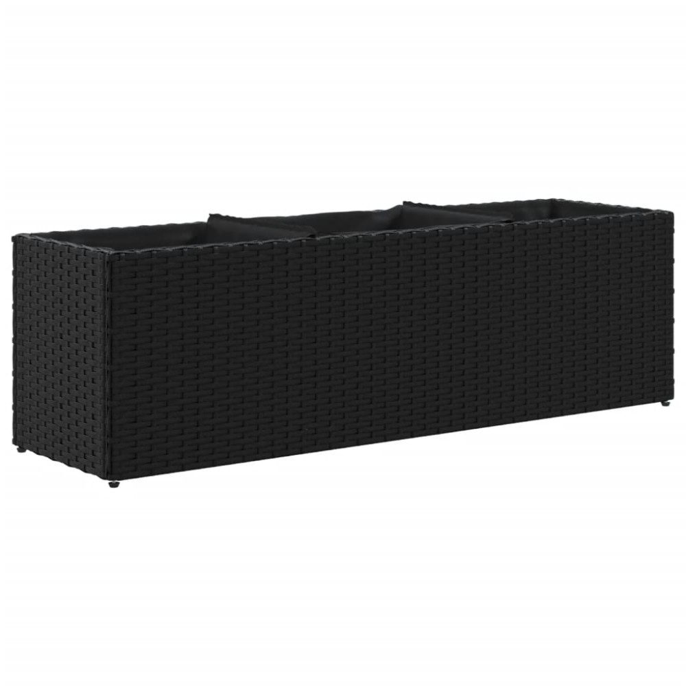 vidaXL Ζαρντινιέρα Κήπου Μαύρη 105x30x32 εκ. Συνθ. Ρατάν με 3 Γλάστρες