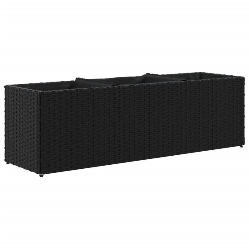 vidaXL Ζαρντινιέρα Κήπου Μαύρη 105x30x32 εκ. Συνθ. Ρατάν με 3 Γλάστρες