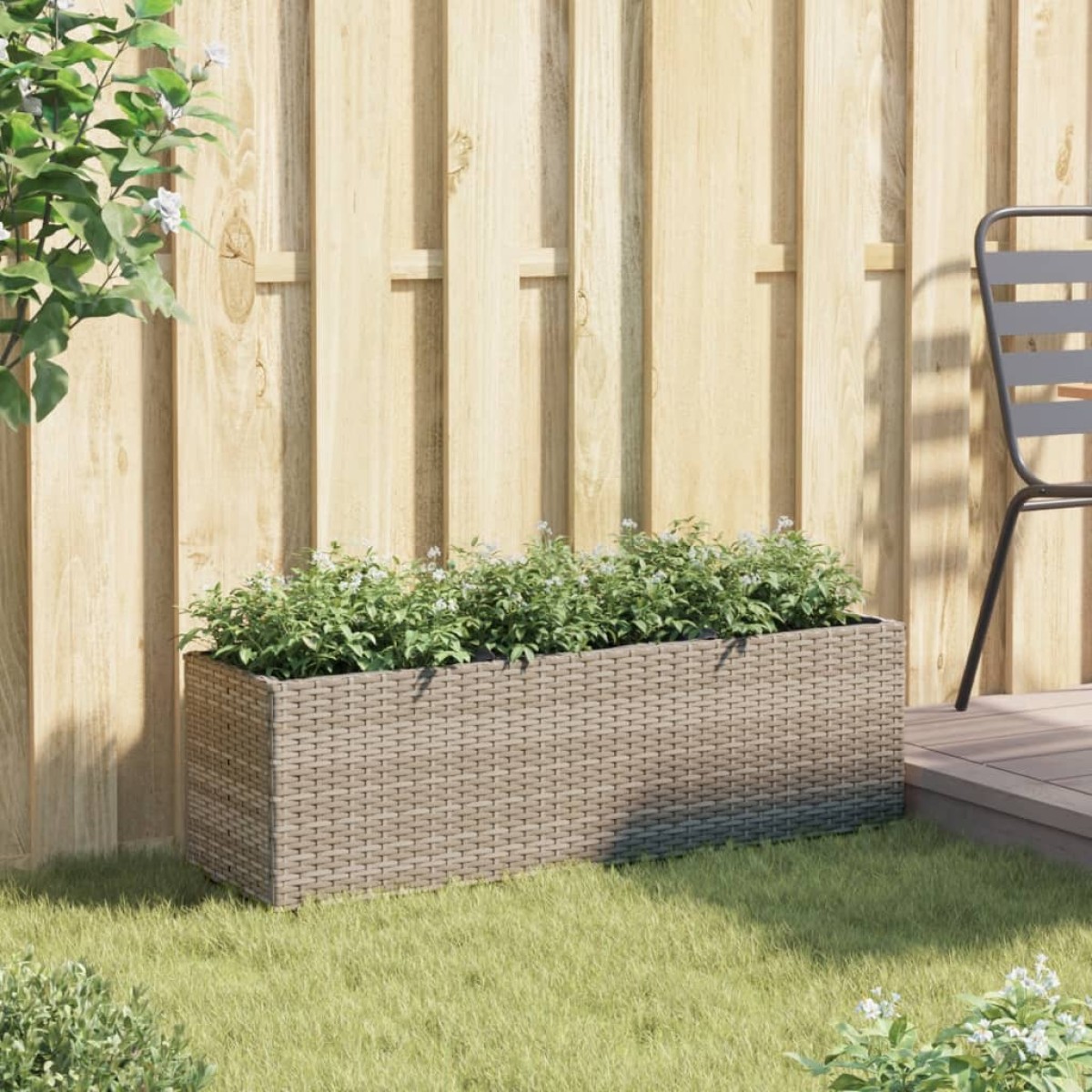 vidaXL Ζαρντινιέρα Κήπου Γκρι 105x30x32 εκ. Συνθ. Ρατάν με 3 Γλάστρες