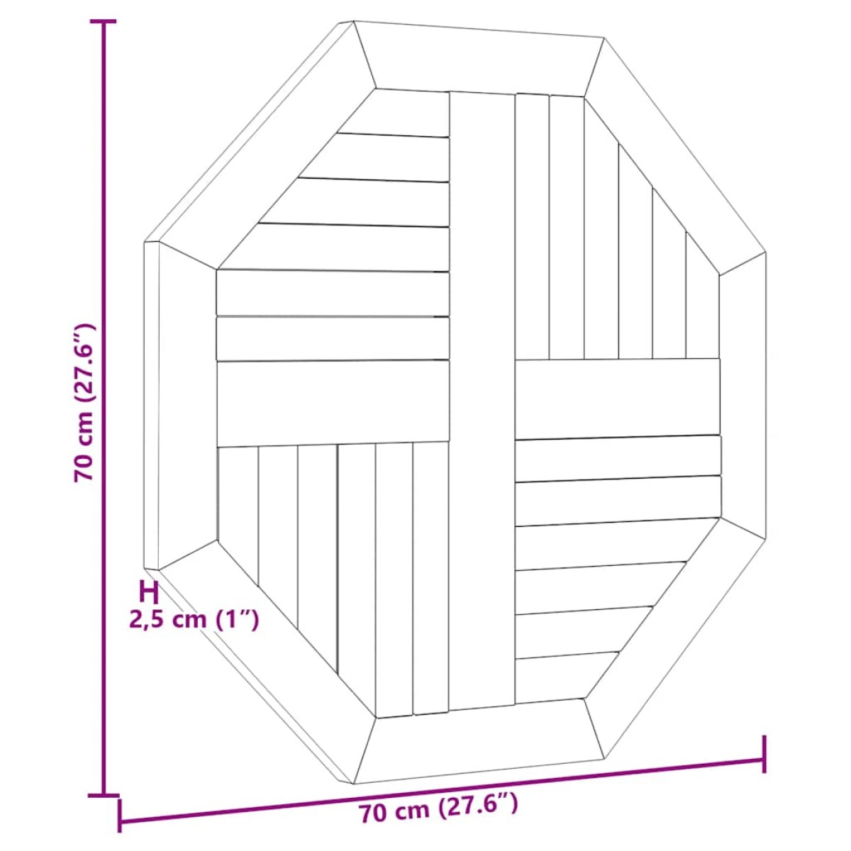 vidaXL Επιφάνεια Τραπεζιού Οκτάγωνη 70x70x2,5 εκ. Μασίφ Ξύλο Teak