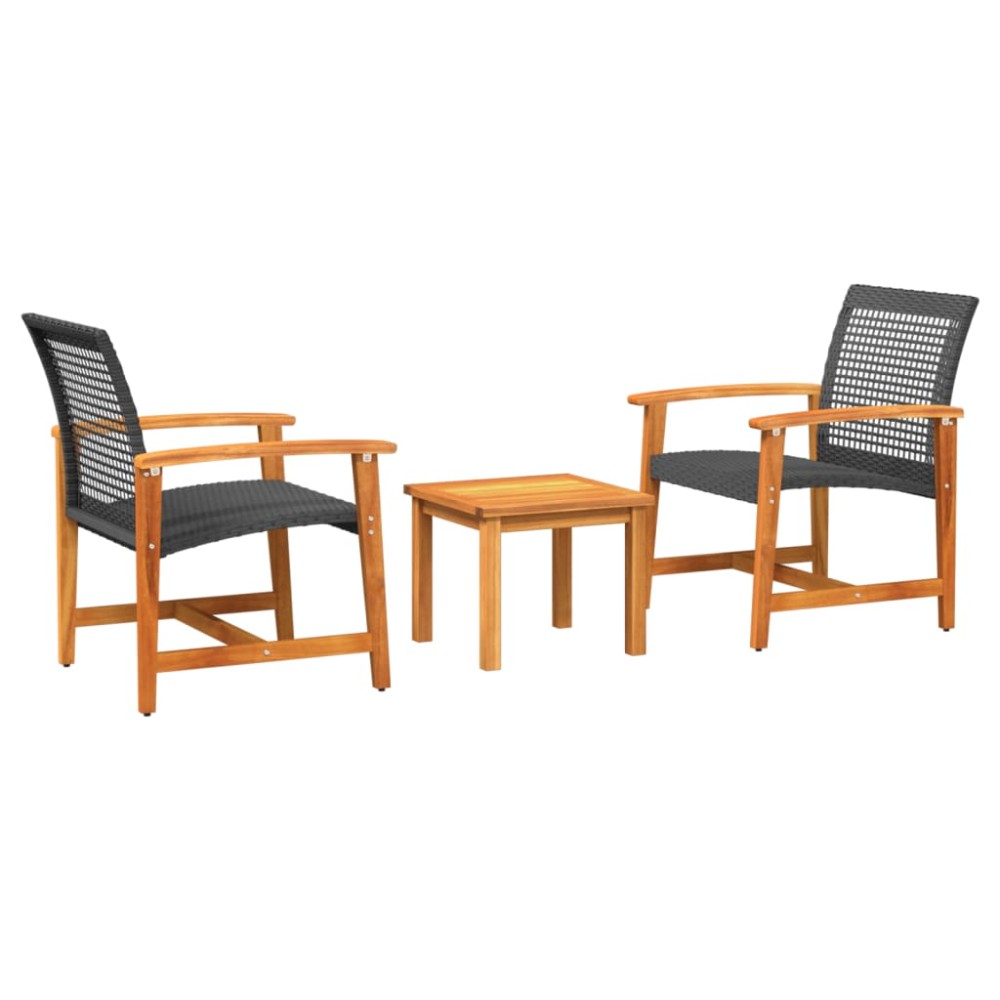 vidaXL Σετ Επίπλων Bistro 3 τεμ. Μαύρο Συνθετικό Ρατάν / Ξύλο Ακακίας