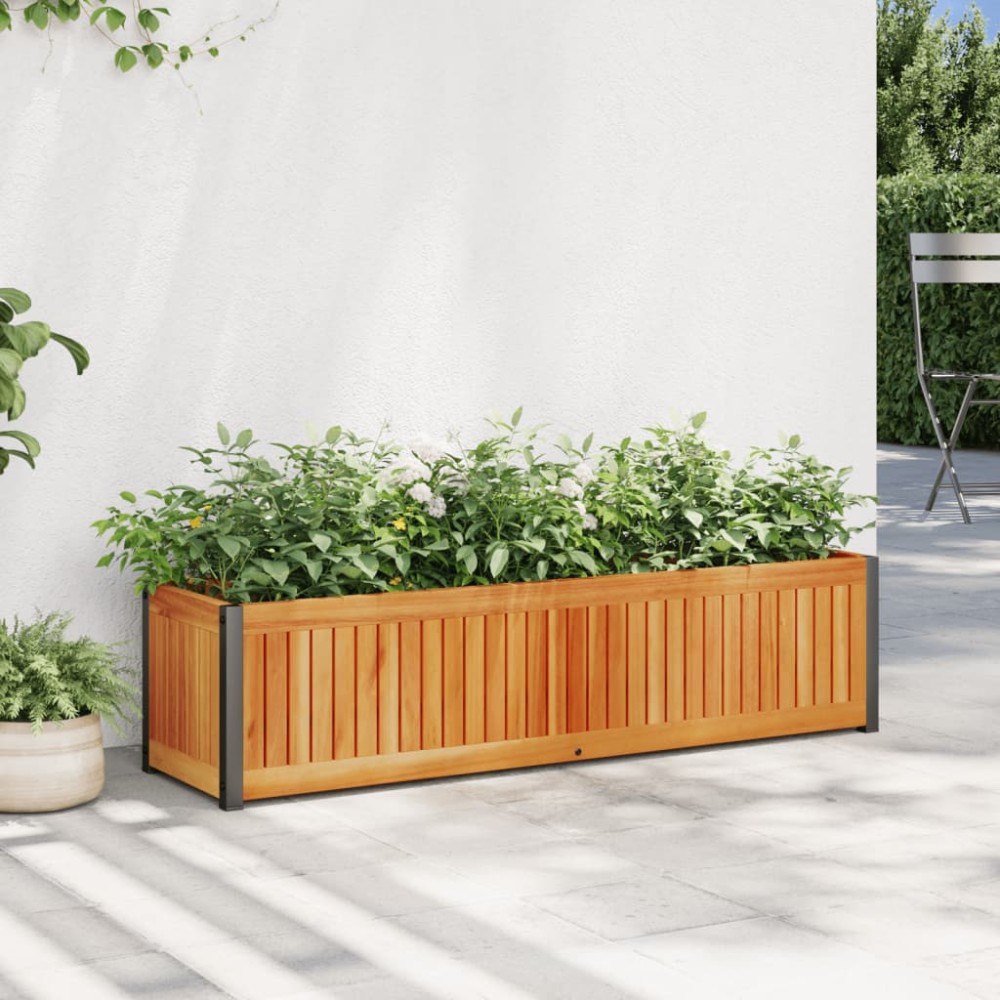 vidaXL Ζαρντινιέρα Κήπου 110x30x27,5 εκ. Μασίφ Ξύλο Ακακίας/Ατσάλι