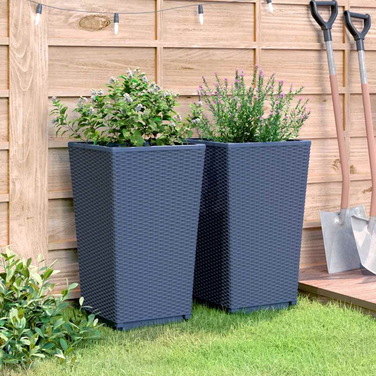 vidaXL Ζαρντινιέρες Κήπου 2 τεμ. Μπλε Γκρι 32,5x32,5x57 εκ. Πολυπροπυλένιο