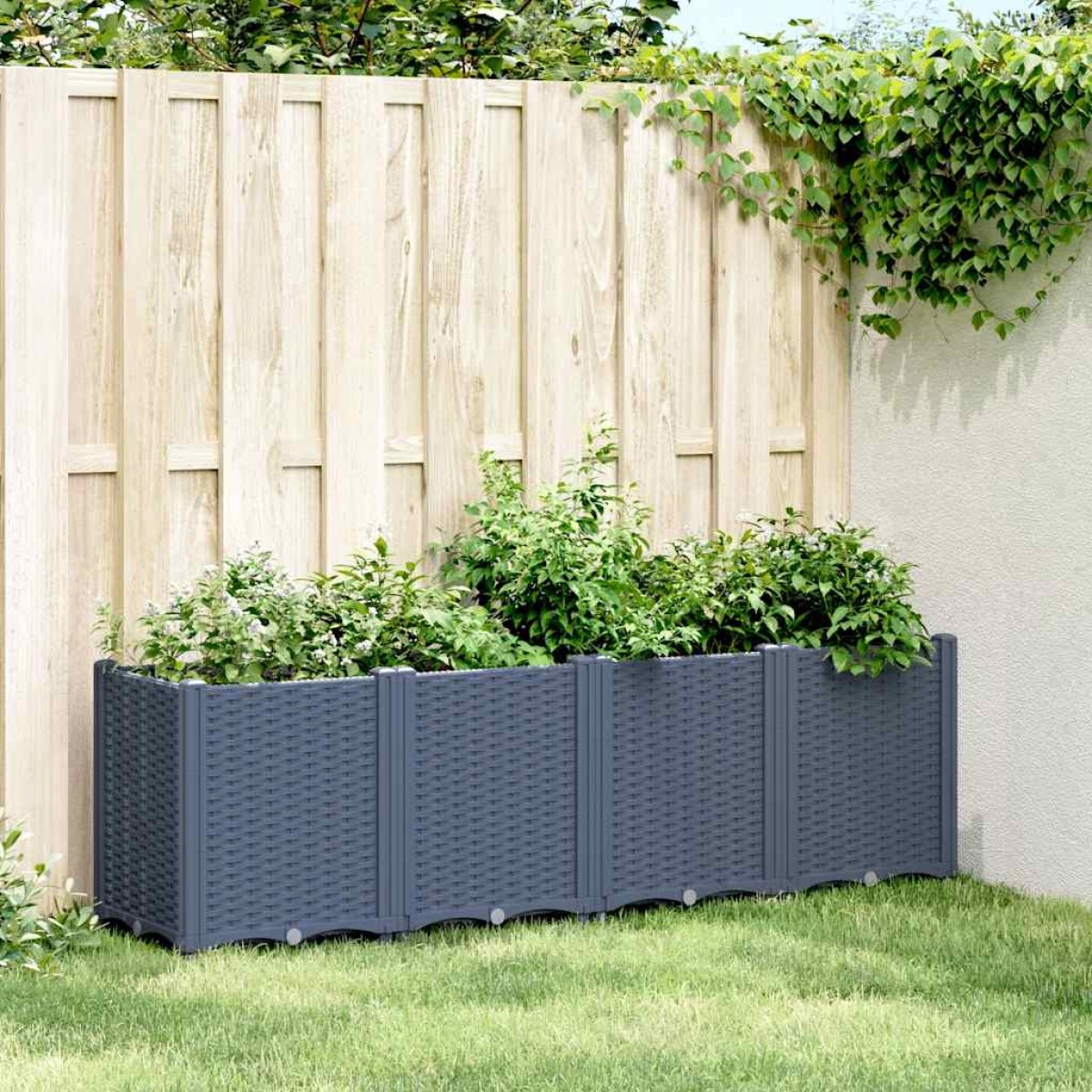 vidaXL Ζαρντινιέρα Κήπου Μπλε Γκρι 160x40x53 εκ. Πολυπροπυλένιο