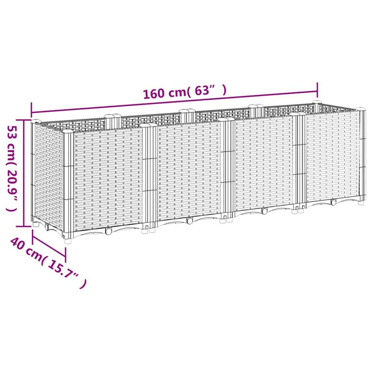 vidaXL Ζαρντινιέρα Κήπου Μπλε Γκρι 160x40x53 εκ. Πολυπροπυλένιο