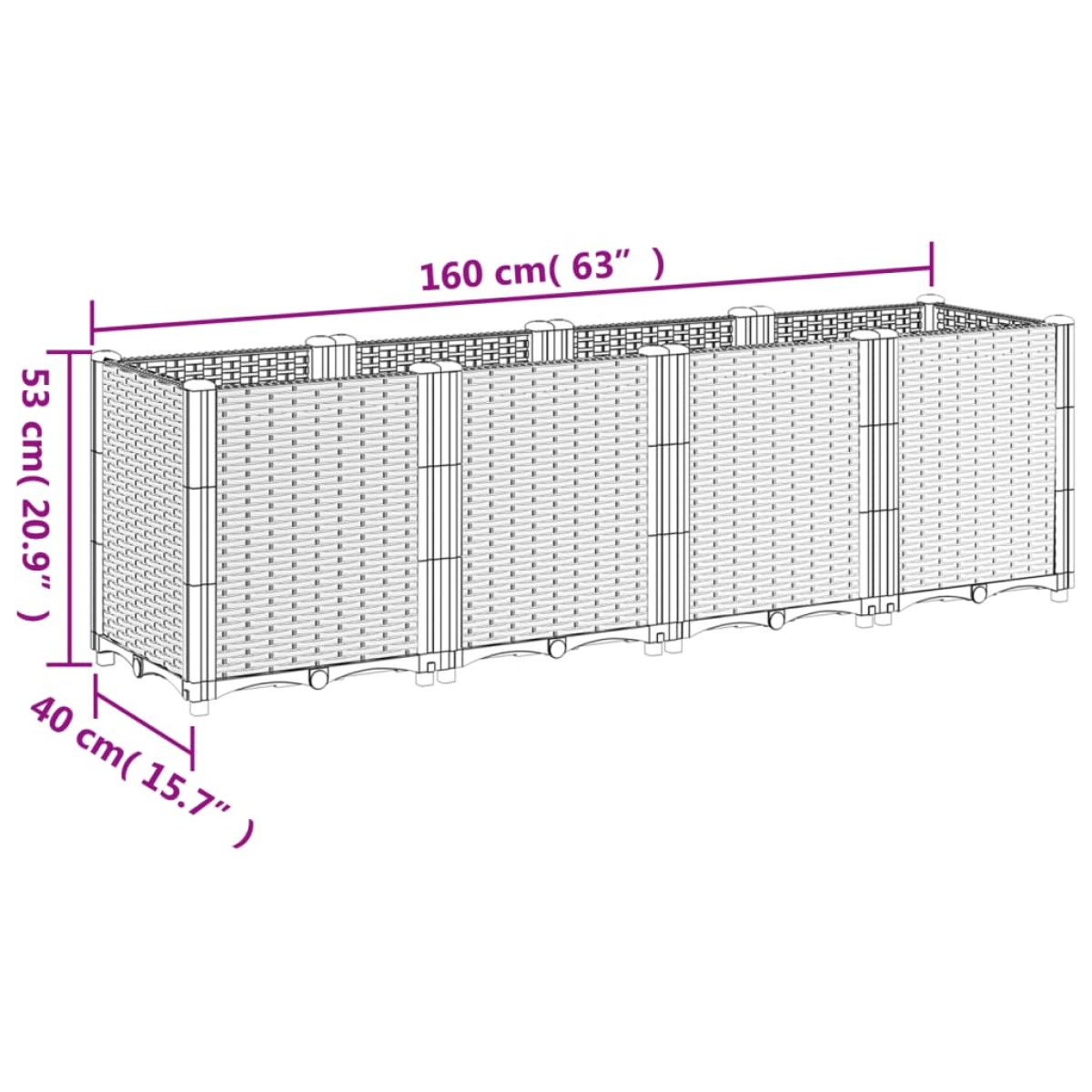vidaXL Ζαρντινιέρα Κήπου Μαύρη 160x40x53 εκ. Πολυπροπυλένιο