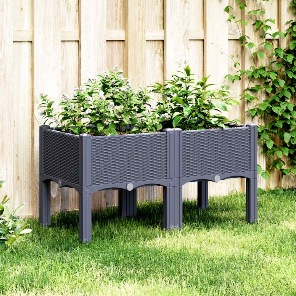 vidaXL Ζαρντινιέρα Κήπου με Πόδια Μπλε Γκρι 80x40x42 εκ. από Πολυπροπυλένιο