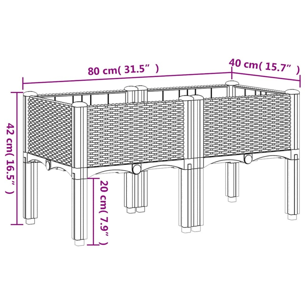 vidaXL Ζαρντινιέρα Κήπου με Πόδια Μπλε Γκρι 80x40x42 εκ. από Πολυπροπυλένιο