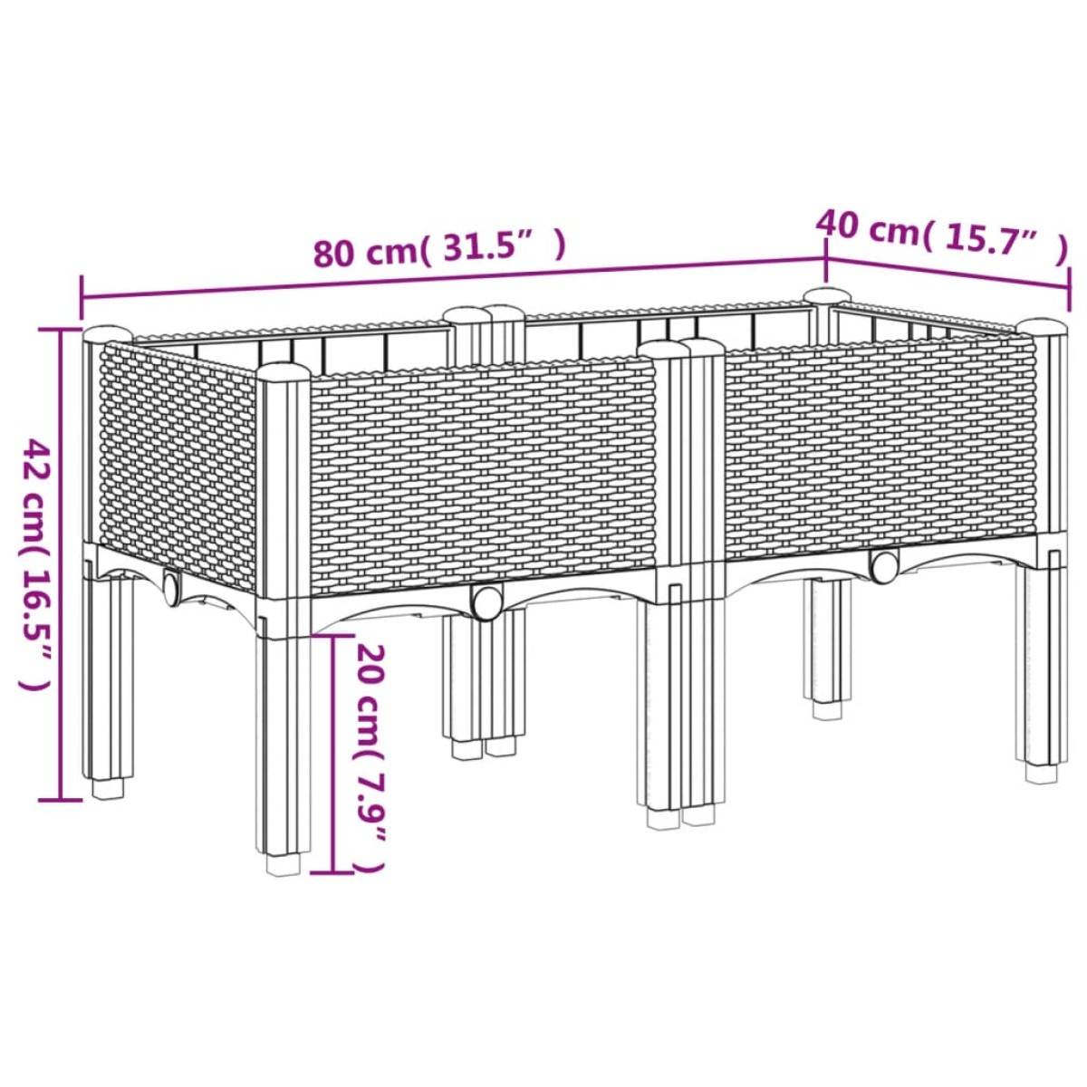 vidaXL Ζαρντινιέρα Κήπου με Πόδια Μαύρη 80x40x42 εκ. Πολυπροπυλένιο