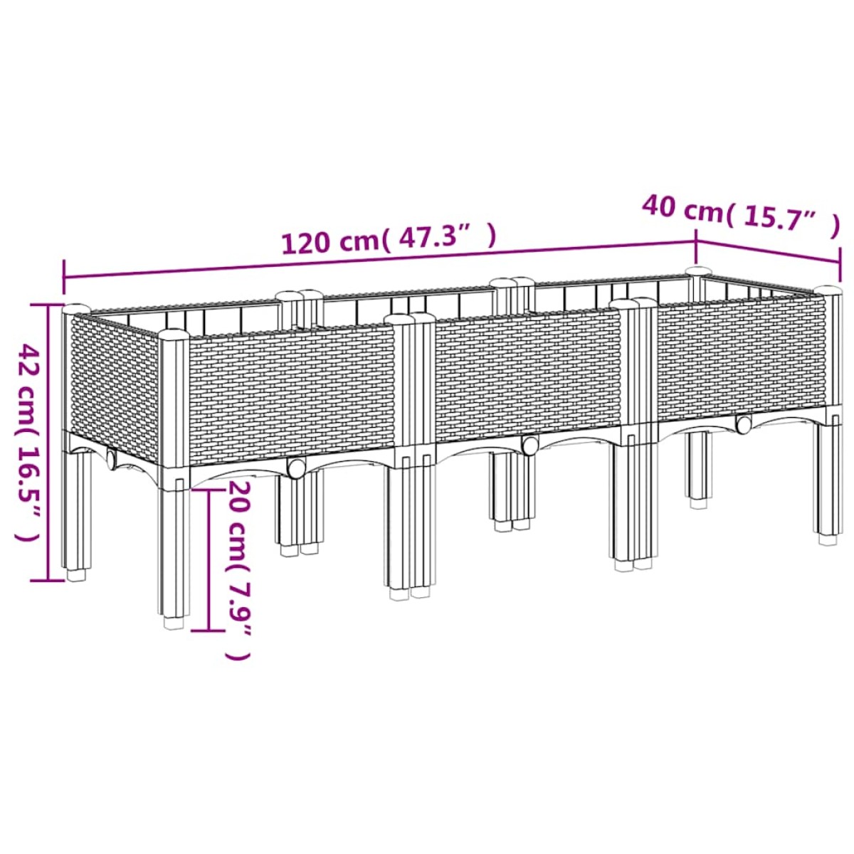 vidaXL Ζαρντινιέρα Κήπου με Πόδια Μπλε Γκρι 120x40x42 εκ. Πολυπροπυλένιο