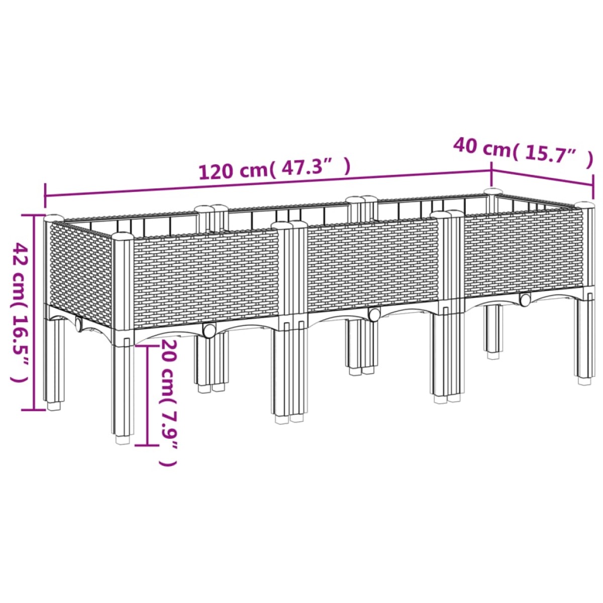 vidaXL Ζαρντινιέρα Κήπου με Πόδια Μαύρη 120x40x42 εκ. Πολυπροπυλένιο